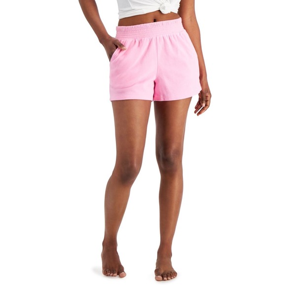 Jenni Women's Smocked-Waist Terrycloth Sleep Athleisure Short In Pink Heat - Picture 1 of 3
